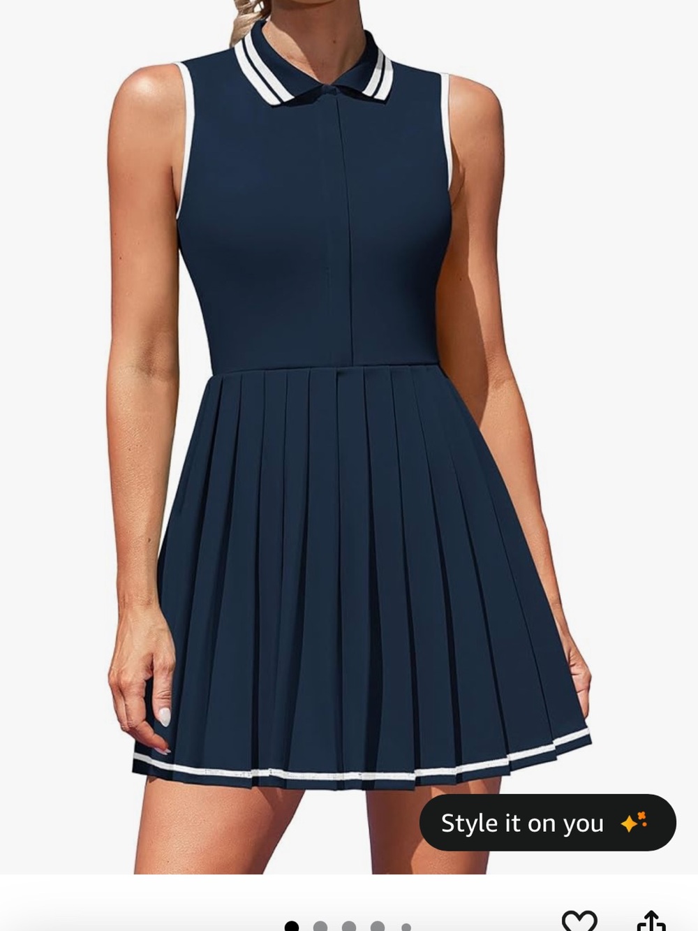Sleeveless Navy Pleated Polo Dress with Contrast Trim tennis/golf dress